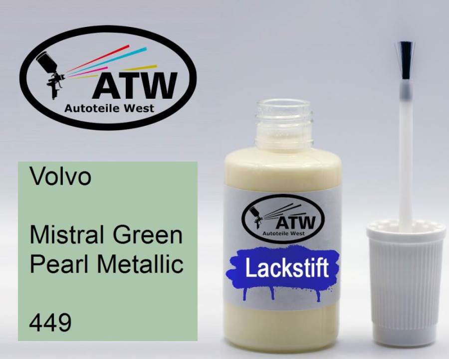 Volvo, Mistral Green Pearl Metallic, 449: 20ml Lackstift, von ATW Autoteile West.